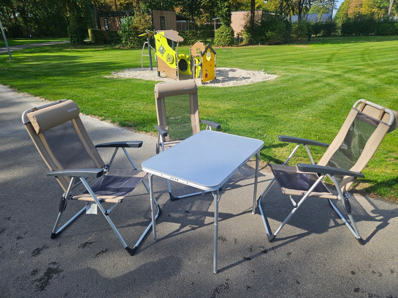 Camping set: 3 stoelen en tafel, Ophalen, Gebruikt, Rechthoekig, Aluminium