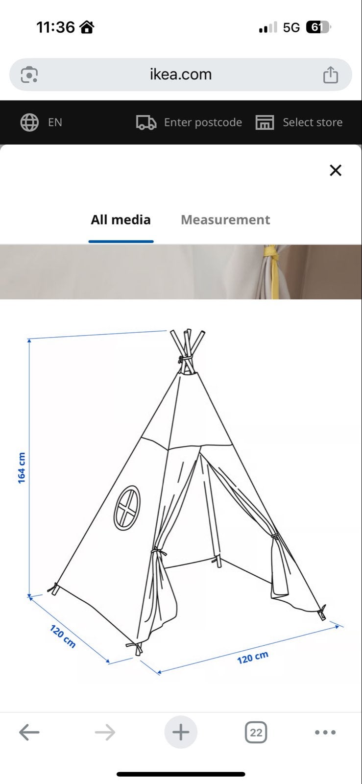 Ikea kinder speeltent - Tipi tent, Ophalen, Zo goed als nieuw, Overige materialen