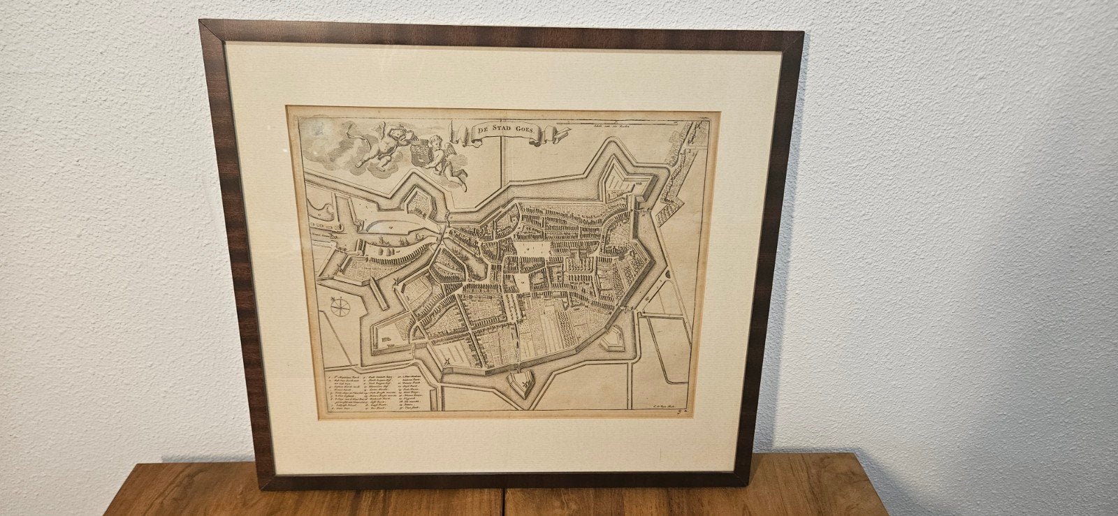 Historische kaart van Goes, inclusief lijst, Ophalen of Verzenden, Kaart, Prent, Ingelijst