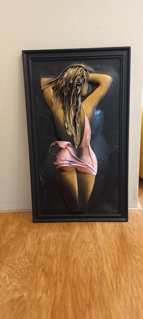 3D schilderij van leer - dame in rose kledingstuk, Ophalen of Verzenden
