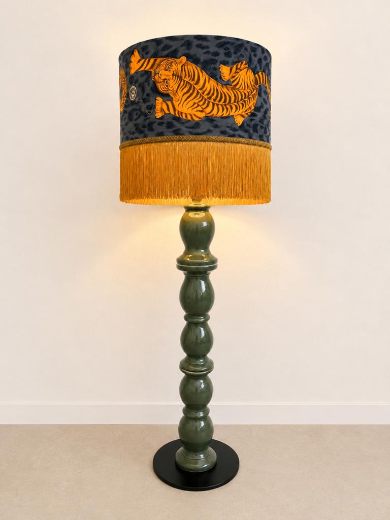 Vloerlamp keramiek met vintage tijger lampenkap, Ophalen of Verzenden, Zo goed als nieuw, Stof, 100 tot 150 cm