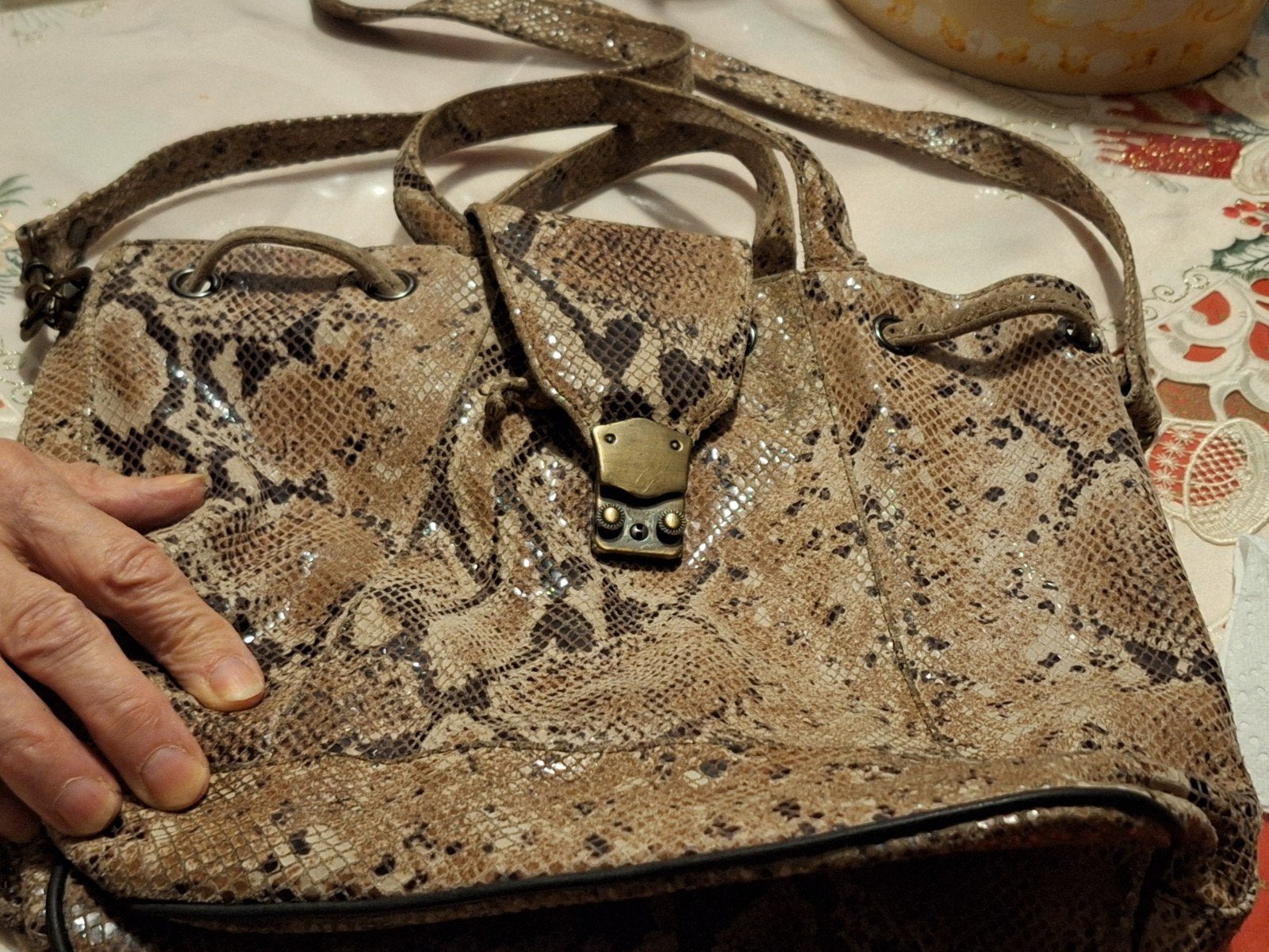 Astrid. Mode ll. Dames Slangen Leren Schoudertas. Vintage., Overige merken, Ophalen of Verzenden, Zo goed als nieuw, Grijs