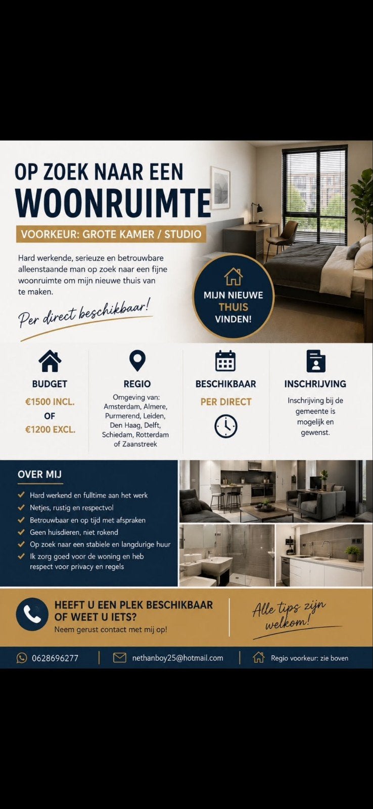 opzoek met spoed!! studio of grote kamer, Huizen en Kamers, Kamers te huur, 20 tot 35 m², Rotterdam