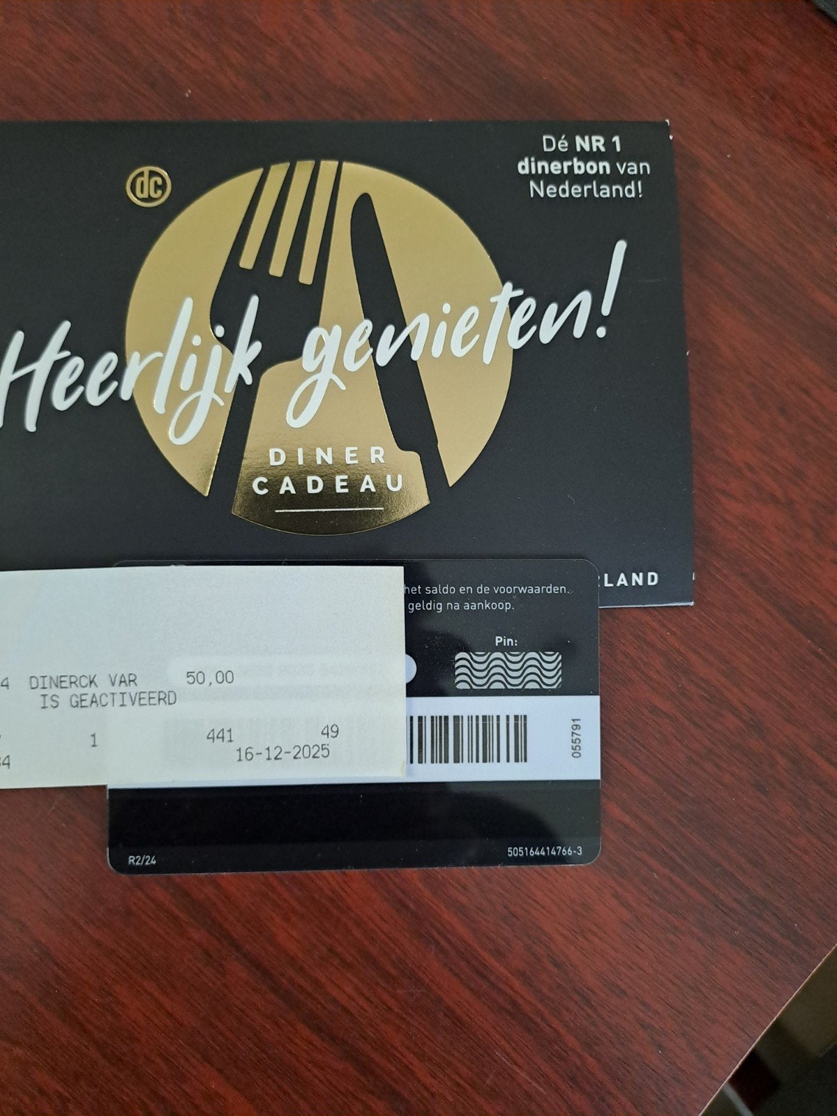 Diner cadeau bon t.w.v. € 50,00, Twee personen, Cadeaubon, Overige typen