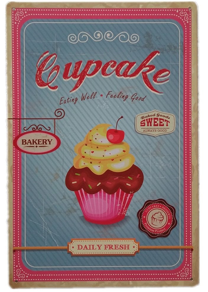 Cupcake Metalen Plaat Bord Retro Vintage Restaurant Bakker, Verzenden, Nieuw, Wandbord of Wandpaneel