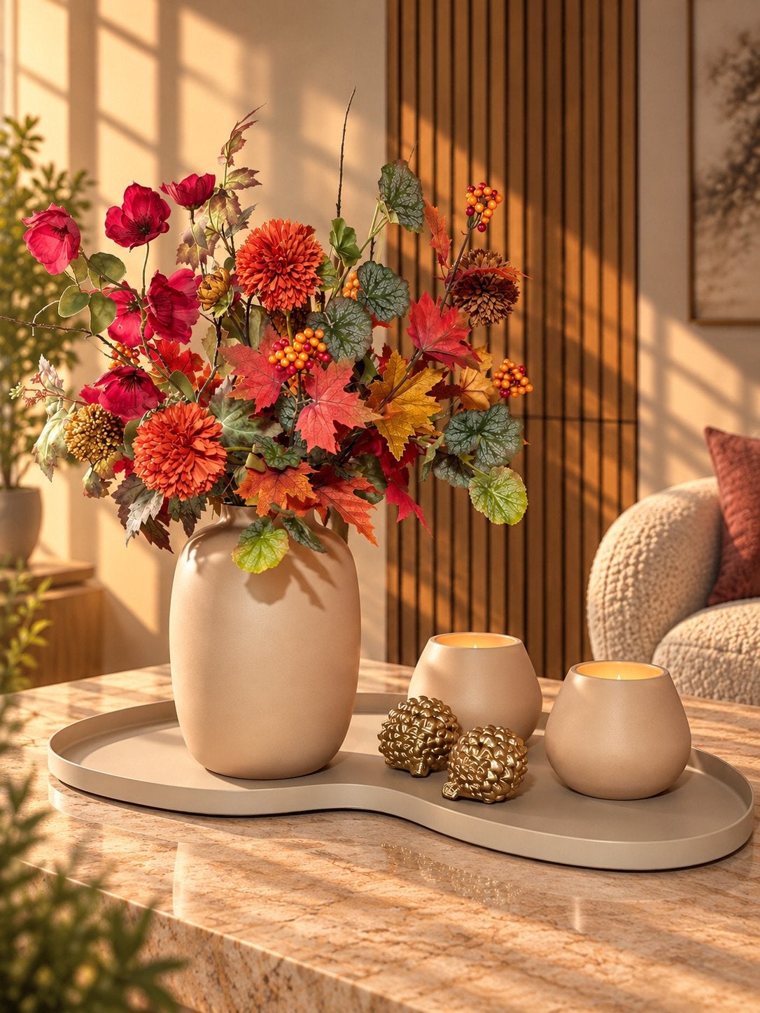 Luxe XXL Herfst Tafeldecoratie Set met Zijden Bloemen