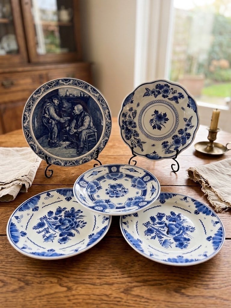 Set van 5 Delfs blauwe bordjes, Ophalen of Verzenden