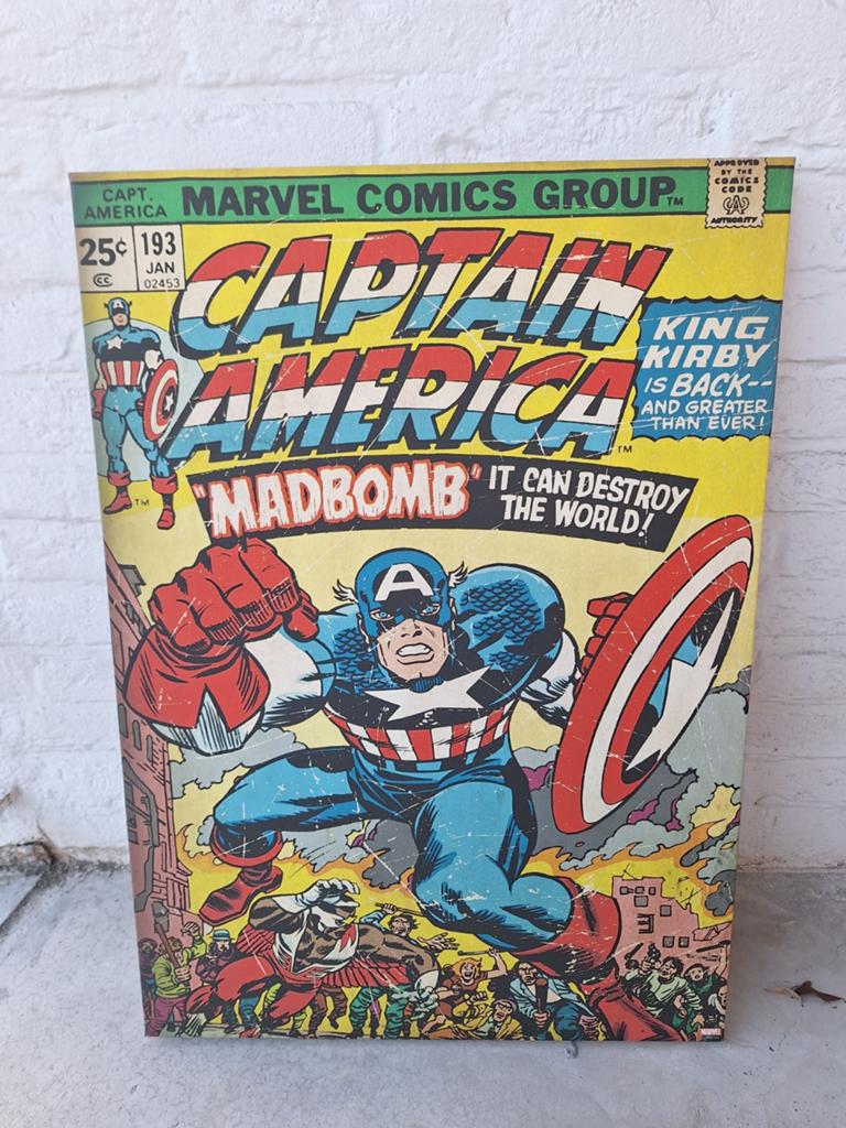 Marvel Comics Captain America canvas op frame, Rechthoekig Staand, Deurposter of groter, Ophalen of Verzenden, Zo goed als nieuw