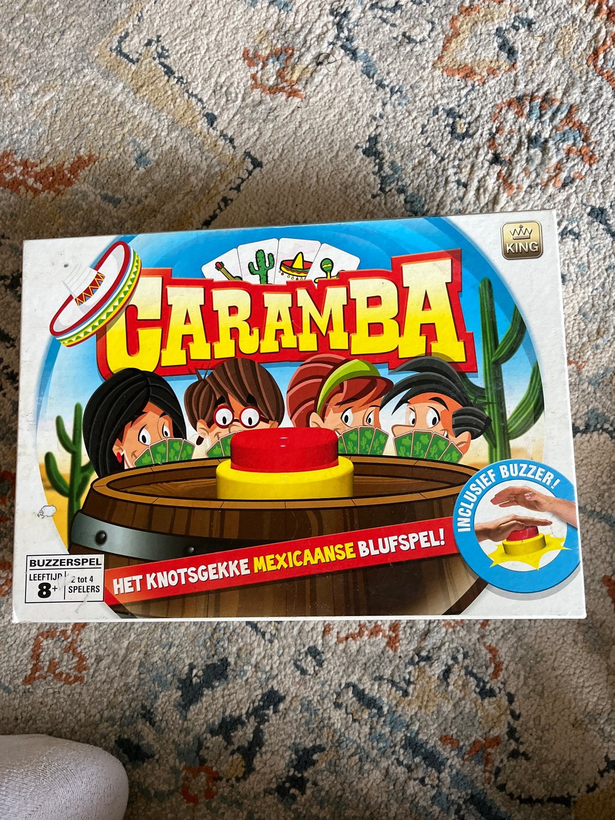 Caramba Buzzer Spel - Het knotsgekke Mexicaanse blufspel!, Drie of vier spelers, Ophalen of Verzenden, Gebruikt