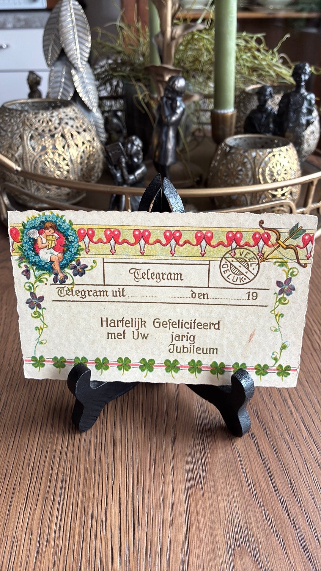 Telegram. Veel geluk. Cupido, pijl en boog,klaver, Ophalen of Verzenden, Voor 1920, Ongelopen