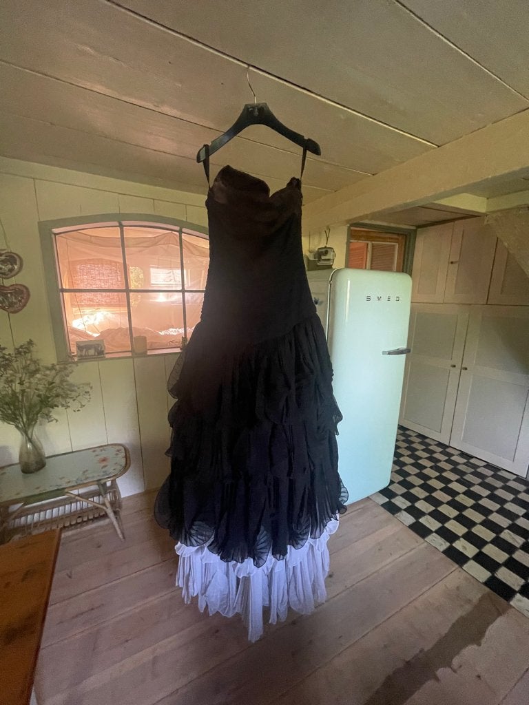 haute couture jurk Monique Colignon, Maat 38/40 (M), Zwart, Ophalen of Verzenden, Zo goed als nieuw