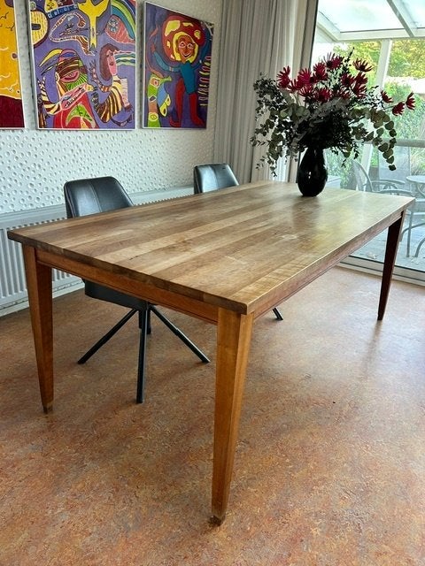 Massief kersenhouten eettafel (200x100), Ophalen, Gebruikt, 50 tot 100 cm, Vijf personen of meer