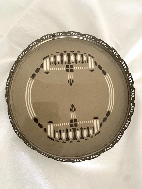 art deco dienblad met tegel, Ophalen of Verzenden, Zo goed als nieuw, Rond, Steen/keramiek