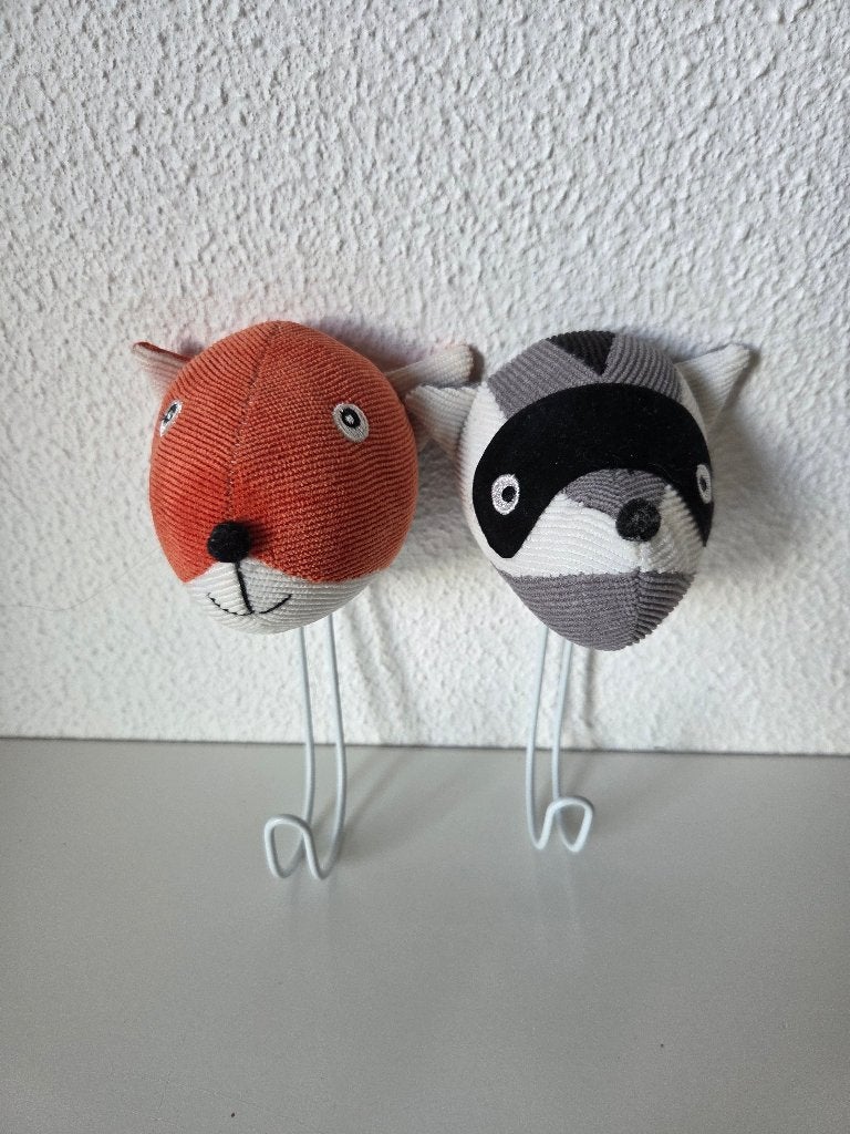 Leuke kapstokhaken vos en wasbeer voor kinderkamer, Ophalen, Overige materialen, Wandhaken, Nieuw