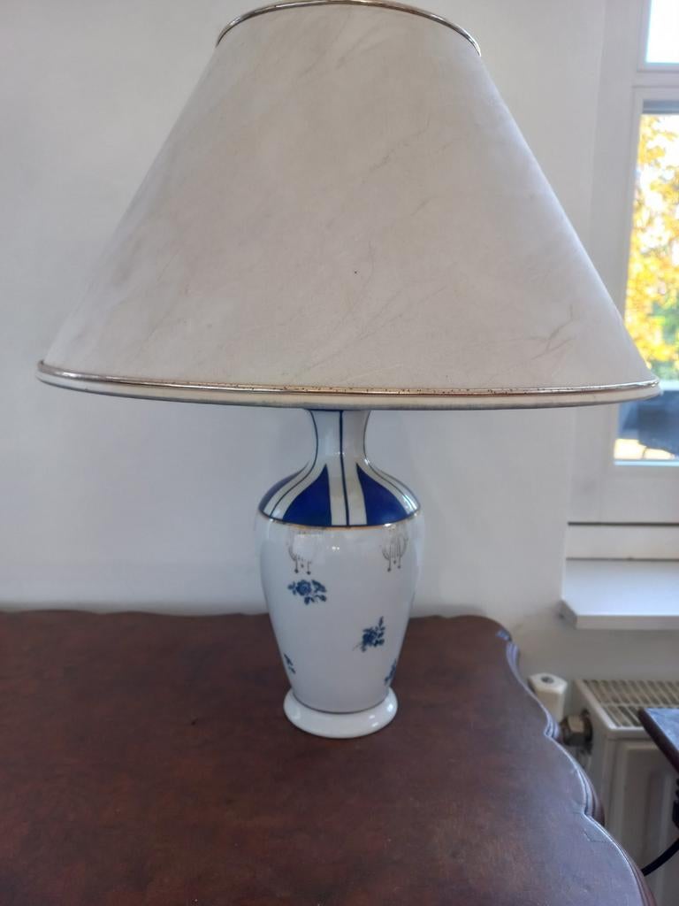 Vintage Porseleinen Tafellamp - Blauw-wit Bloemmotief, Ophalen