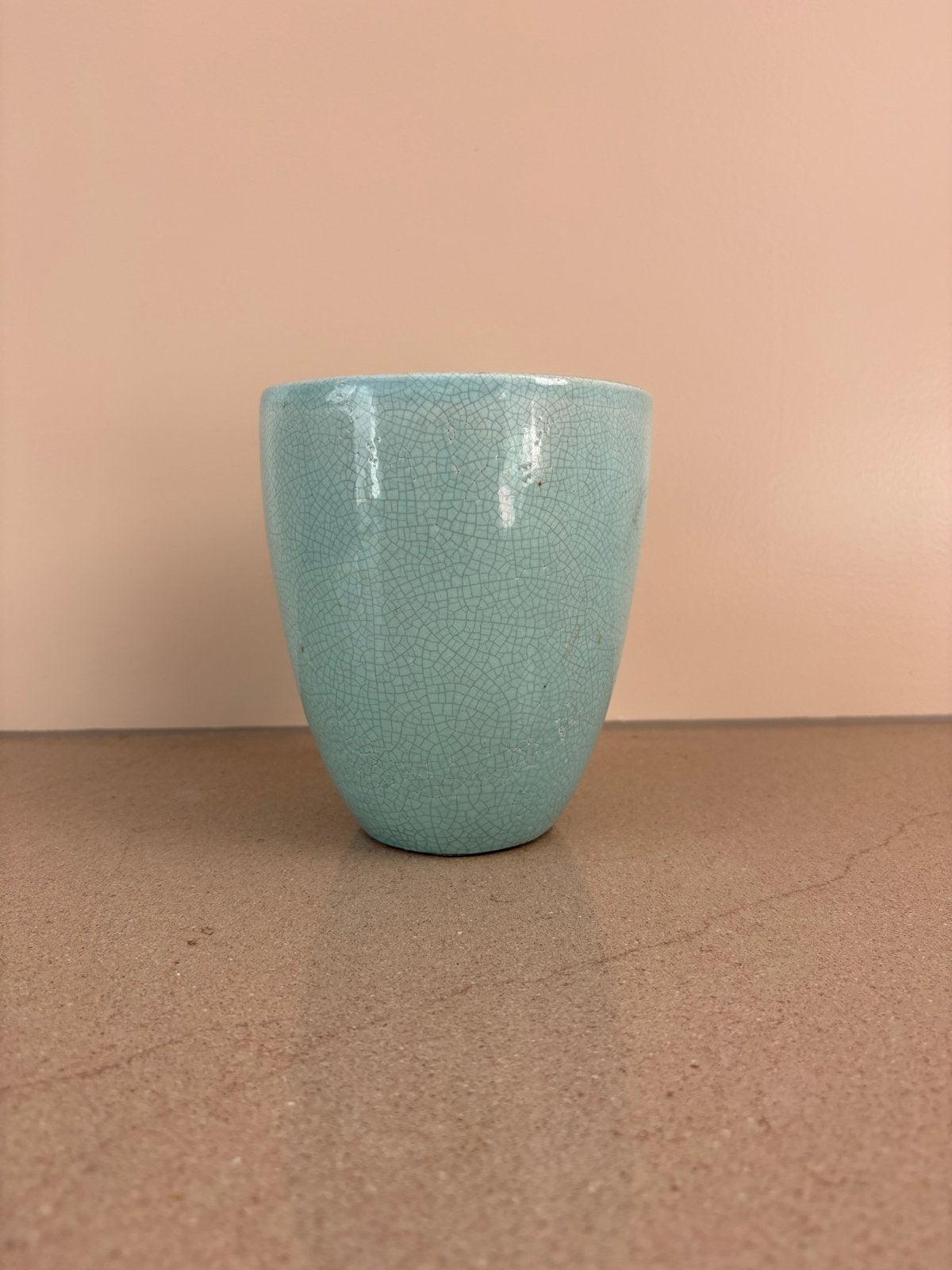Turquoise craquelé pot - Gebruikt, Gebruikt, Porselein of Keramiek, Rond, Pot of Kruik