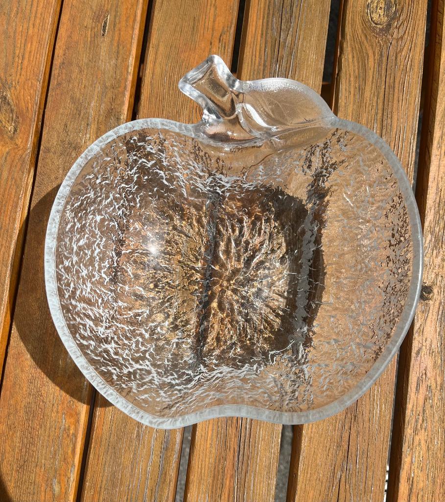 Vintage jaren 70 appel saladeschaal / serveerschaal glas, Antiek en Kunst, Ophalen of Verzenden