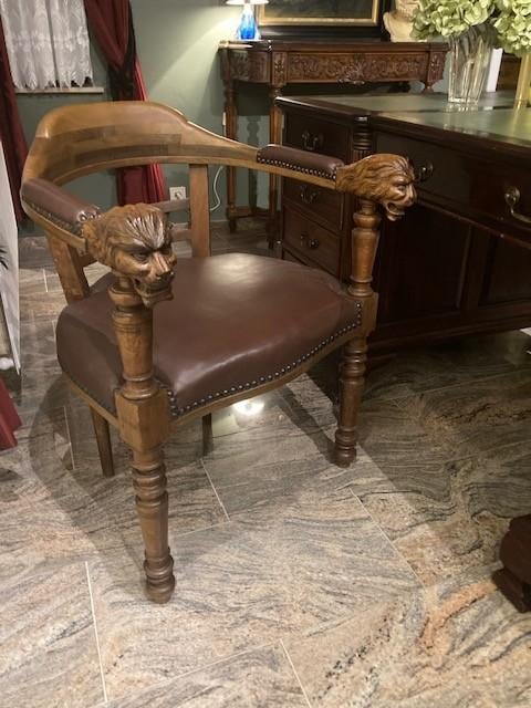 antieke bureau stoel oude buro zetel hout/leer, Ophalen