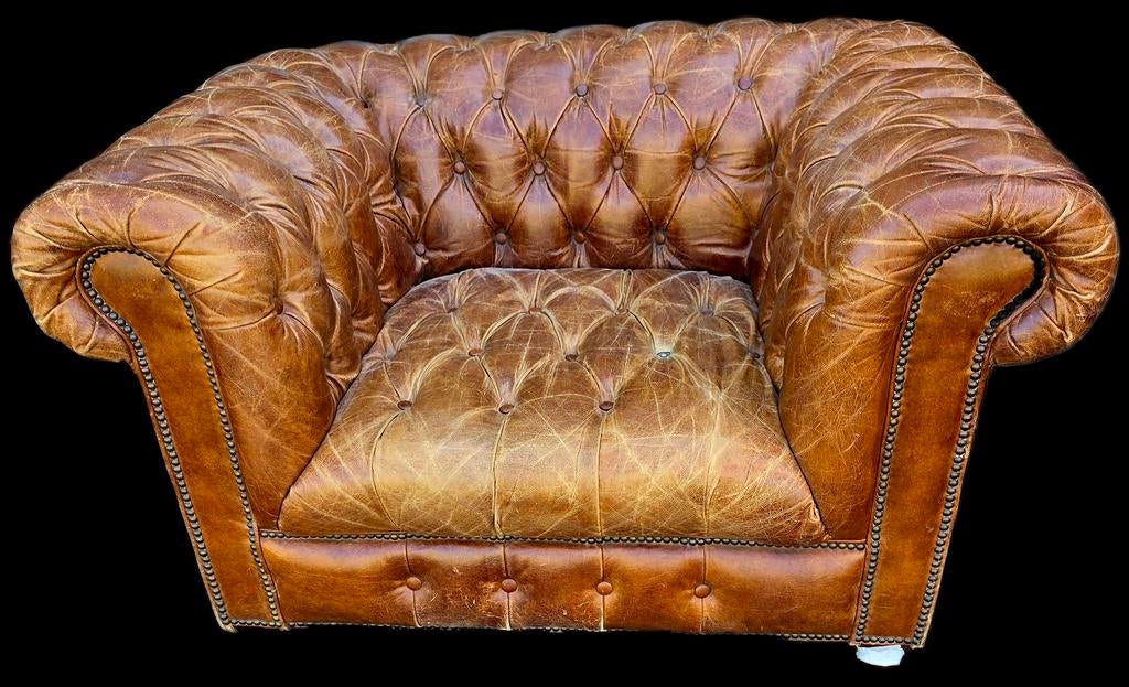 2x vintage Chesterfield fauteuil button seat + BEZORGING!!, Antiek en Kunst, Ophalen of Verzenden
