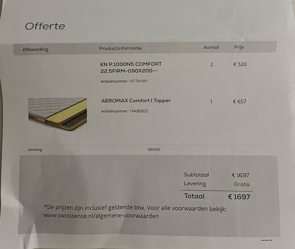 Aeromax comfort topper, Ophalen, Tweepersoons, 180 cm