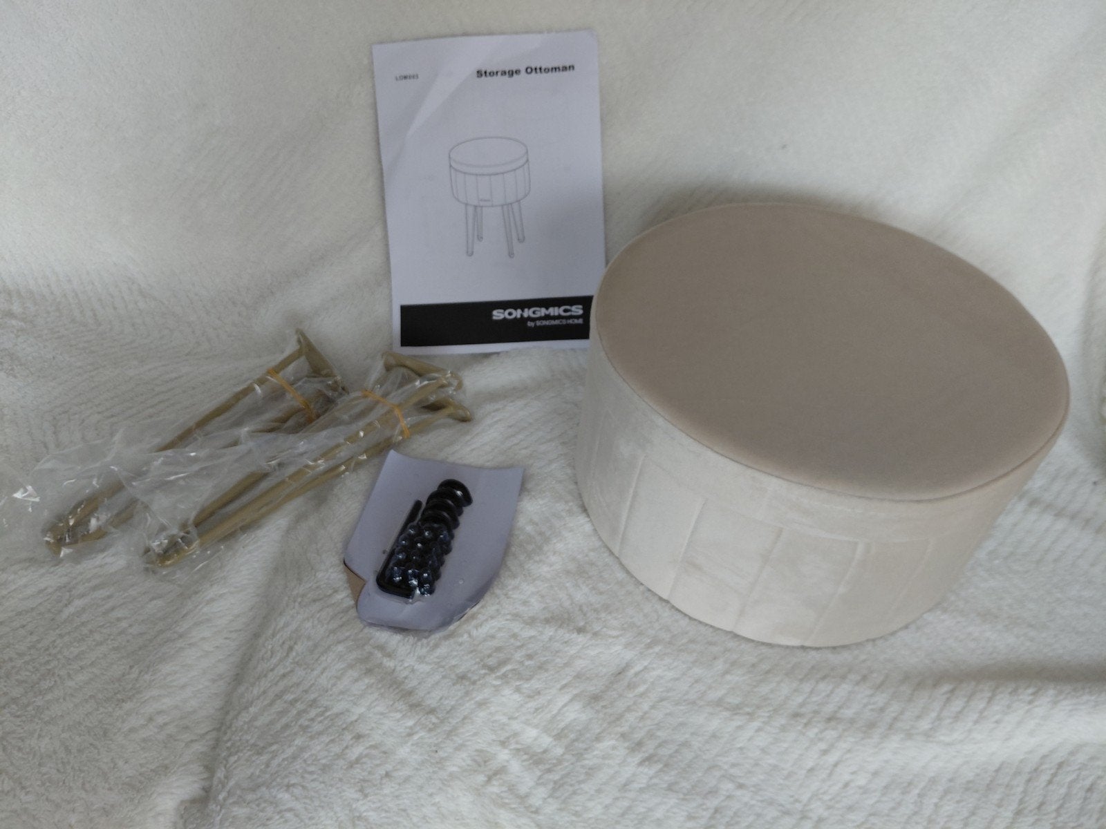 Songmics Poef Creme met Gouden Pootjes - Opbergruimte, Modern, Scandinavisch, Rond, Nieuw, Ophalen of Verzenden