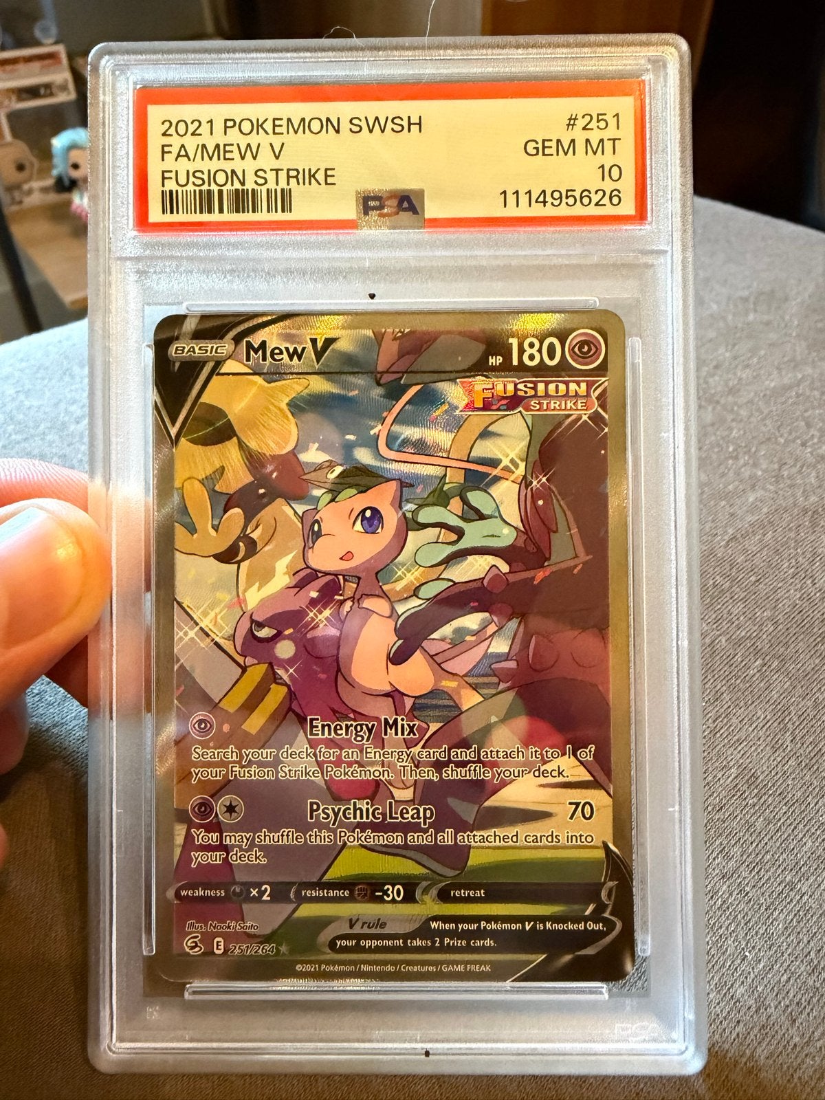 Mew V Fusion Strike PSA 10 GEM MT Pokémon kaart, Hobby en Vrije tijd, Ophalen of Verzenden, Nieuw, Losse kaart