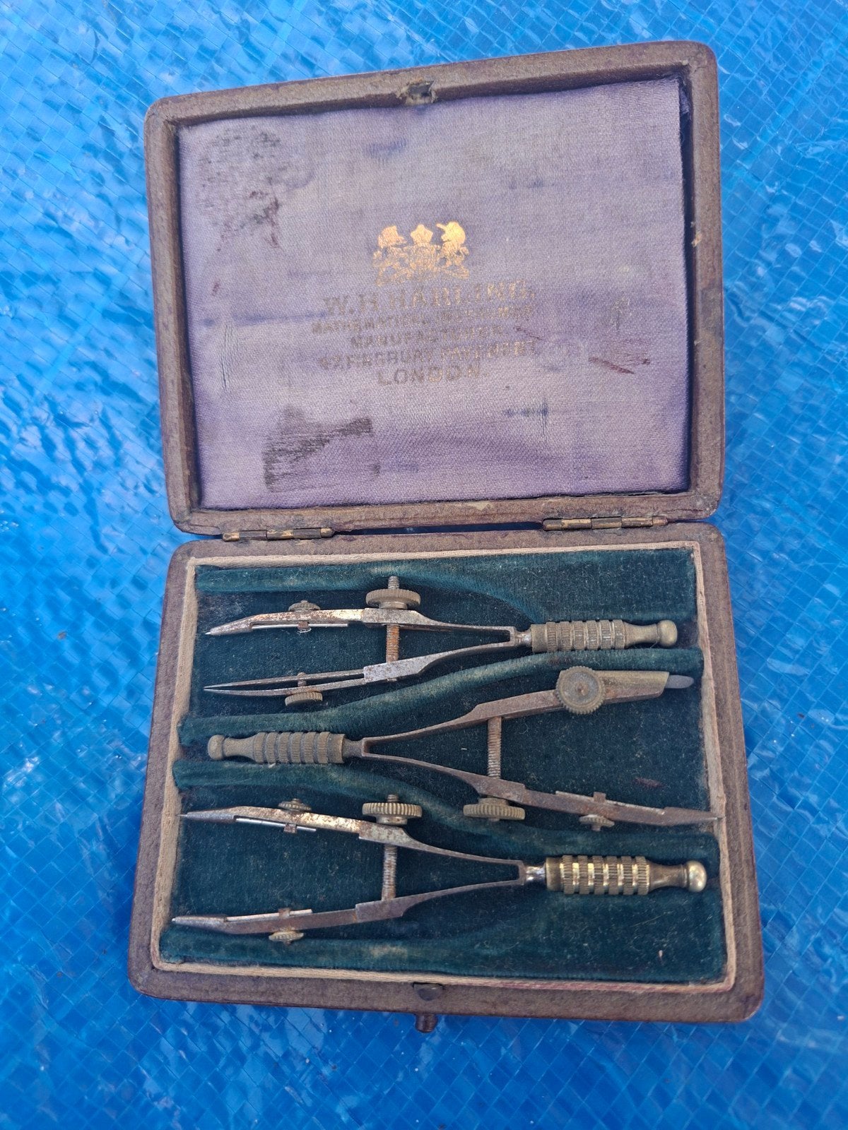 Antieke passer set in originele doos - W.H. Harling London, Antiek en Kunst, Ophalen of Verzenden
