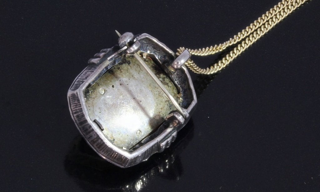 Blauw glas markasiet gouden 14k ketting hanger antiek dames, Verzenden, Goud, Hanger, Met edelsteen