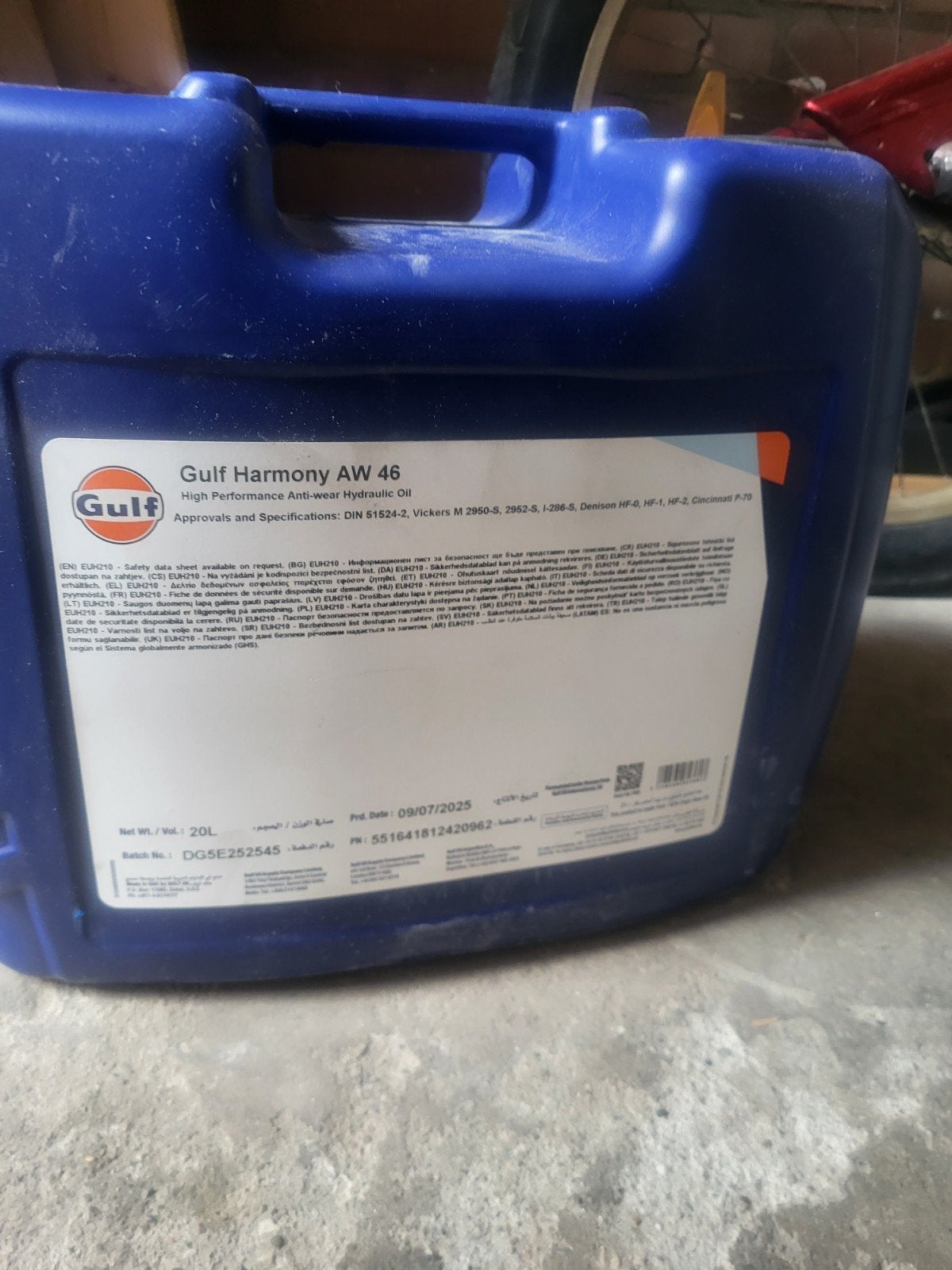 Gulf Harmony AW 46 Hydraulische Olie - 20L, Ophalen, Nieuw, Overige automerken