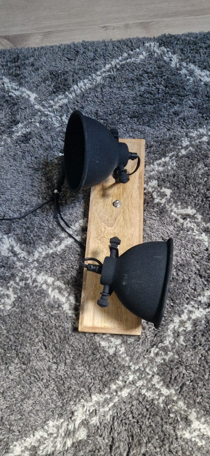 Hanglamp met 2 spots - Zwart metaal en hout, Gebruikt, Industrieel, Modern, Hout, E27 (groot)