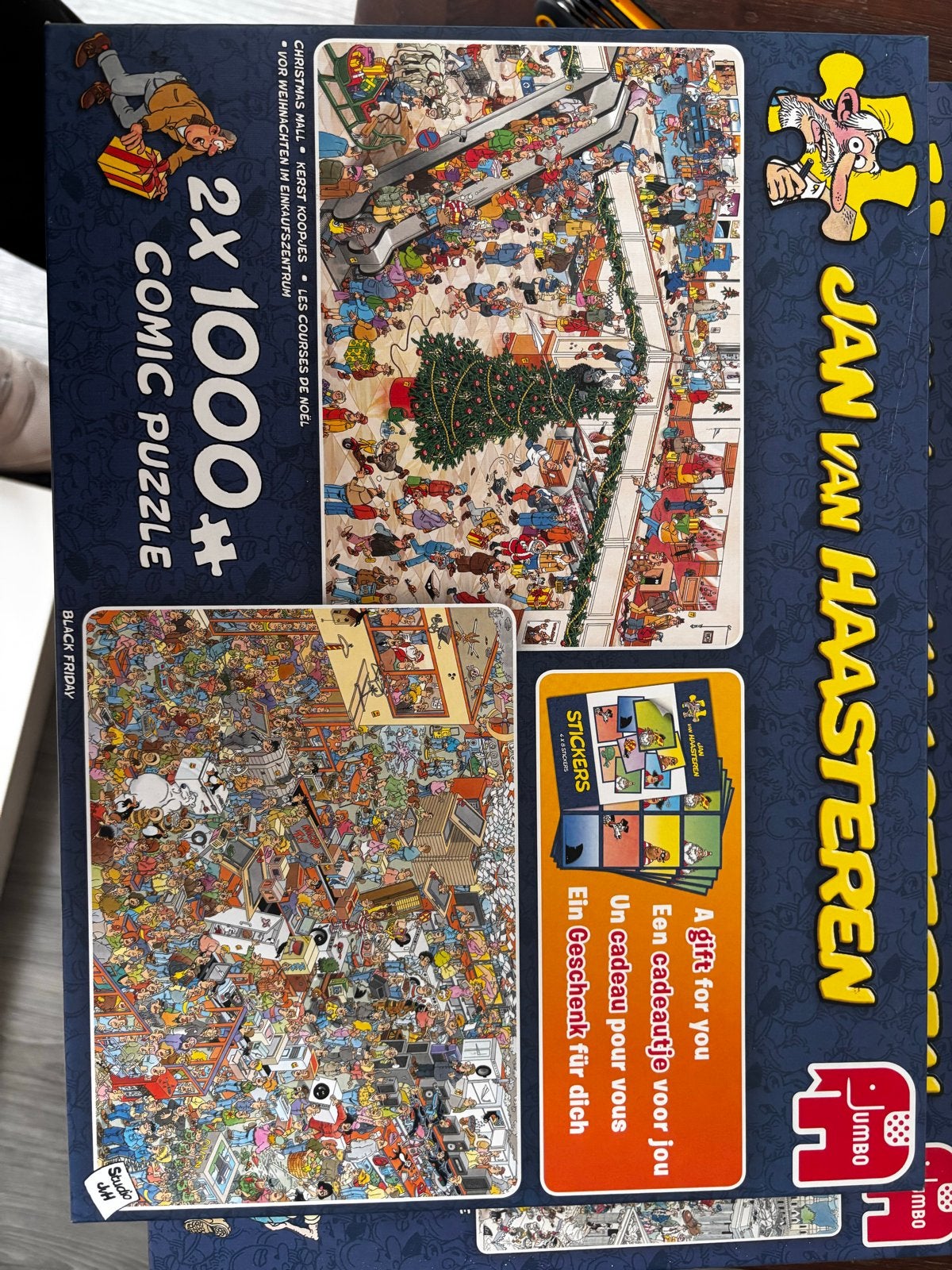 Jan van Haasteren 2x1000 Comic Puzzel Kerst & Black Friday, Ophalen, 500 t/m 1500 stukjes, Zo goed als nieuw, Legpuzzel