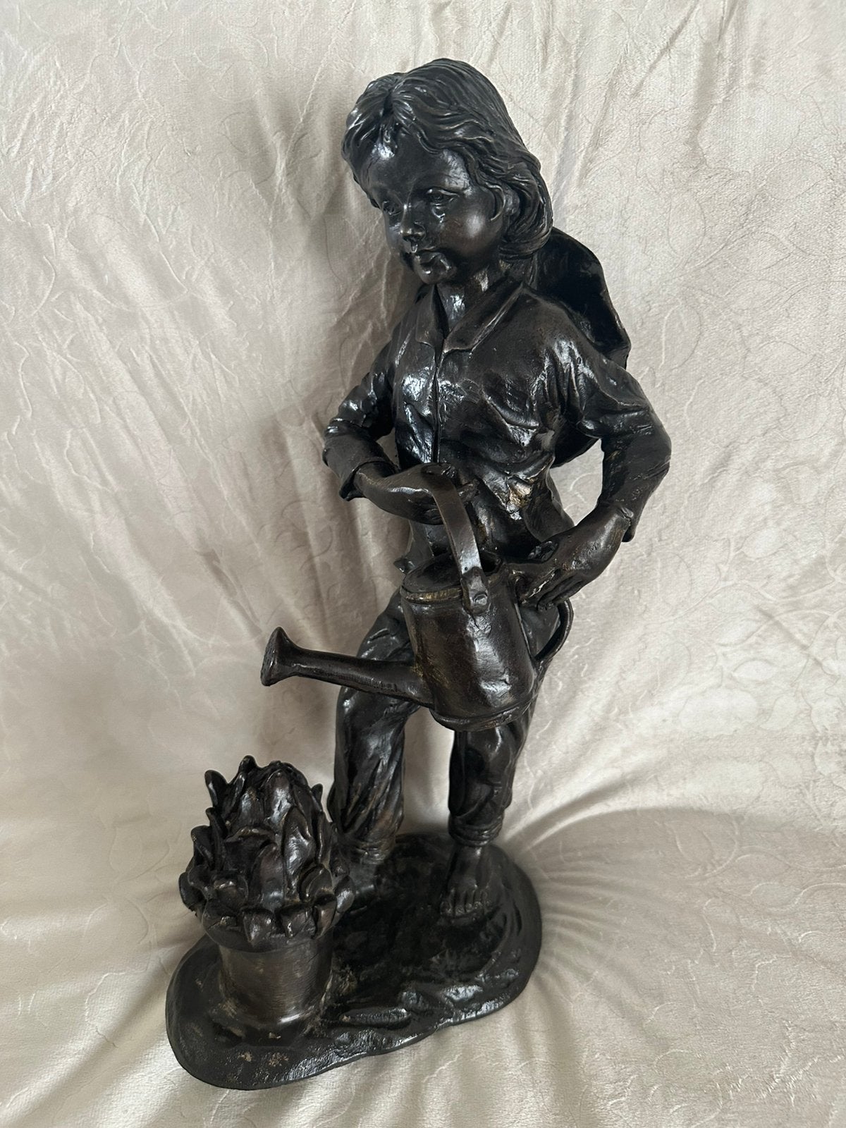 Antieke Zwaar Bronzen Beeld "Huilende Tuinman, Ophalen of Verzenden