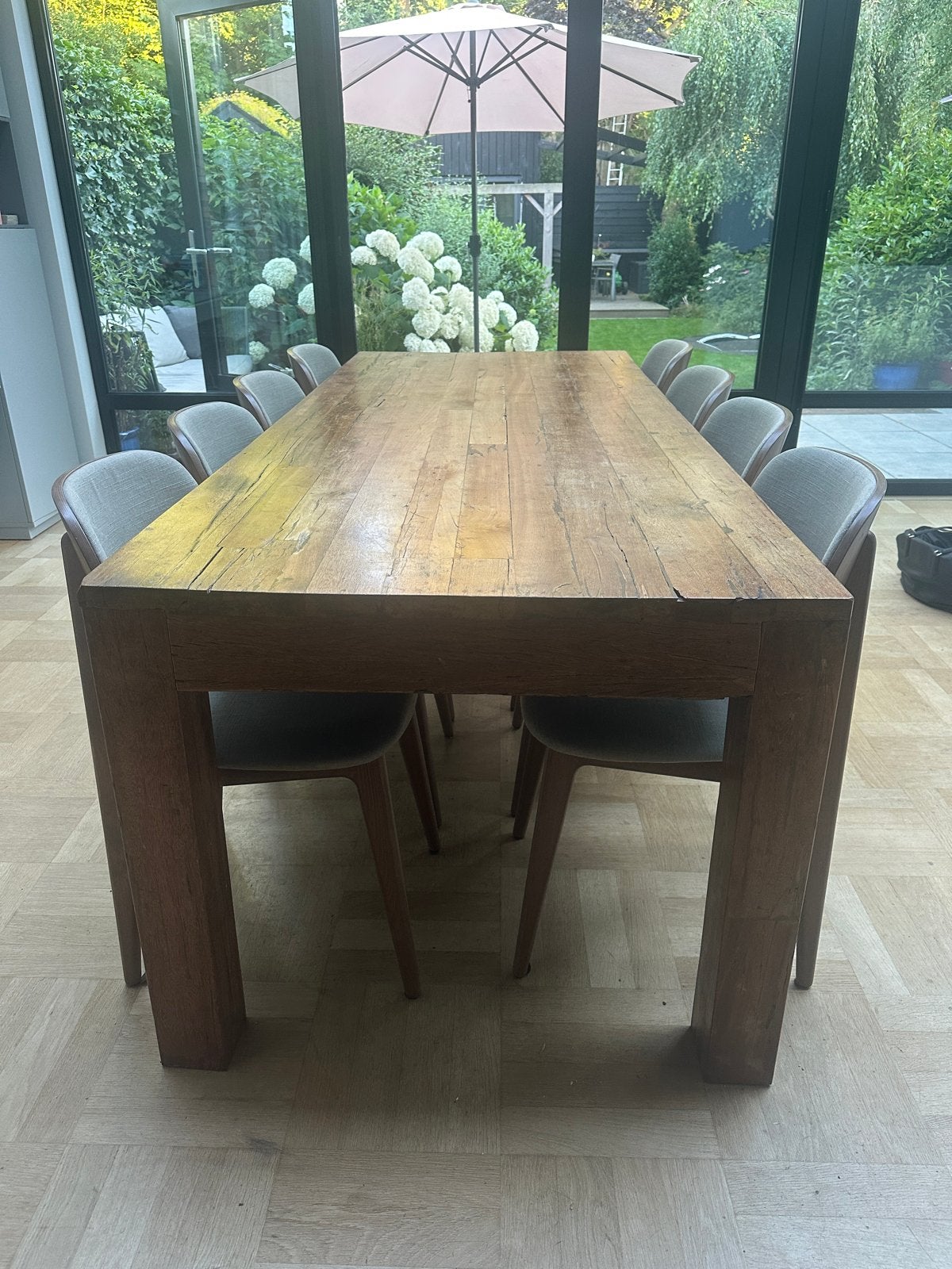 Mooie houten massieve eettafel voor 8 personen, Huis en Inrichting, Tafels | Eettafels, Ophalen, Gebruikt, 200 cm of meer, Vijf personen of meer