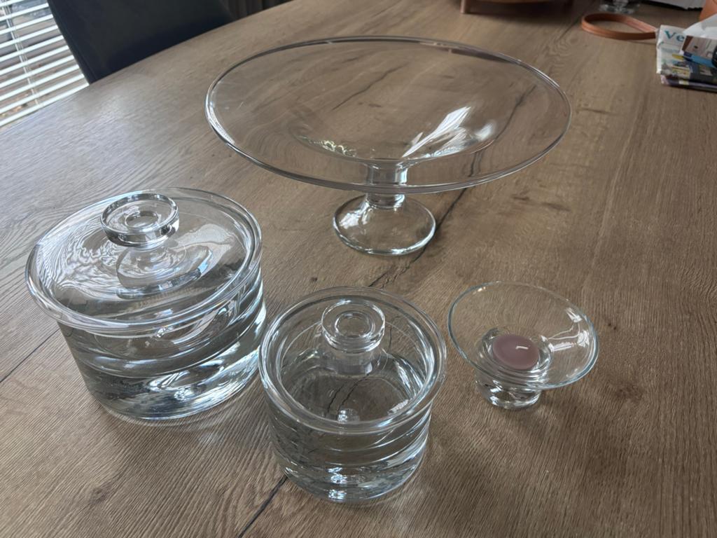 Krosno Glaswerk Set - Taartplateau, Voorraadpotten, Waxineli, Ophalen, Zo goed als nieuw