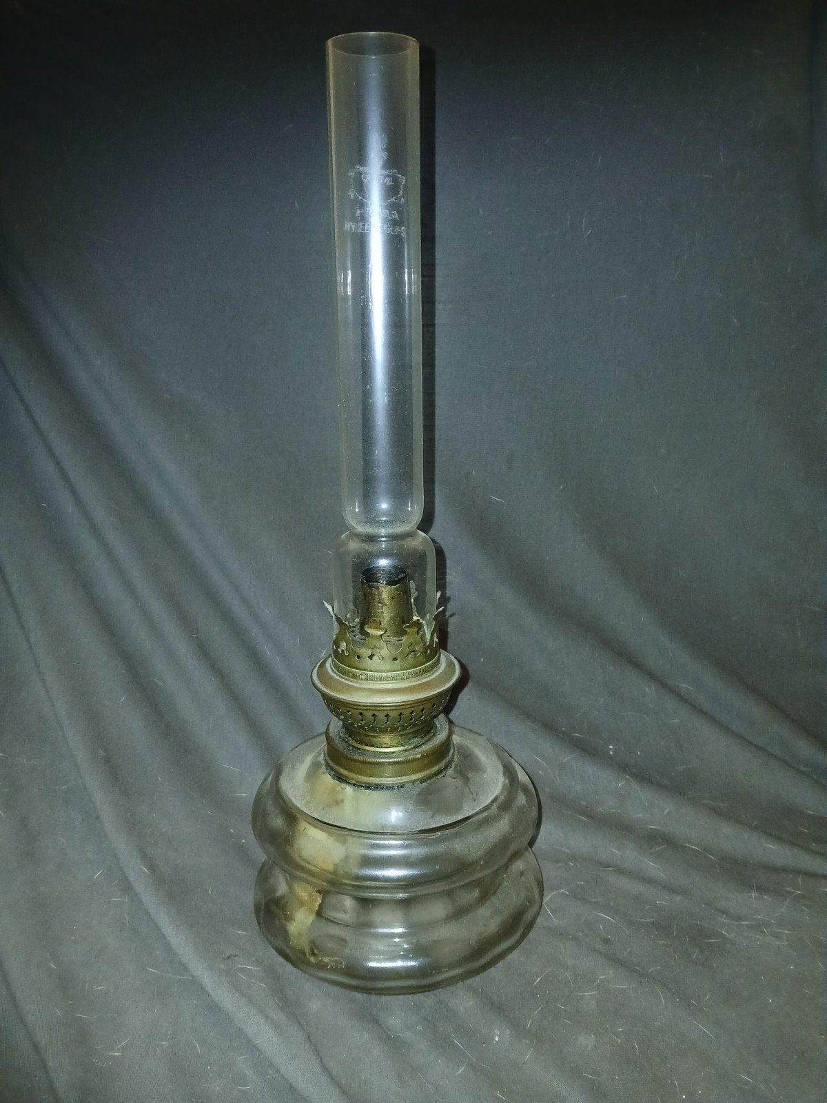 Antieke olielamp met glazen kap - Prima Heems Glas, Antiek en Kunst, Ophalen of Verzenden