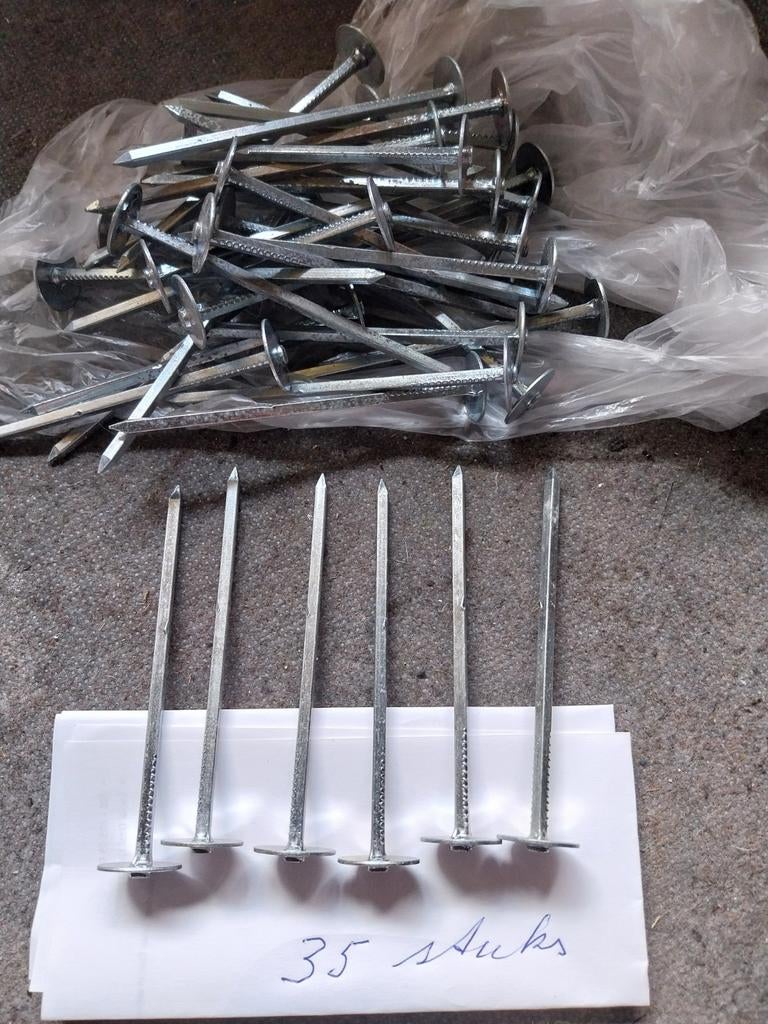 Partij van 35 stuks spijkers met brede kop, Doe-het-zelf en Verbouw, IJzerwaren en Bevestigingsmiddelen, Ophalen of Verzenden