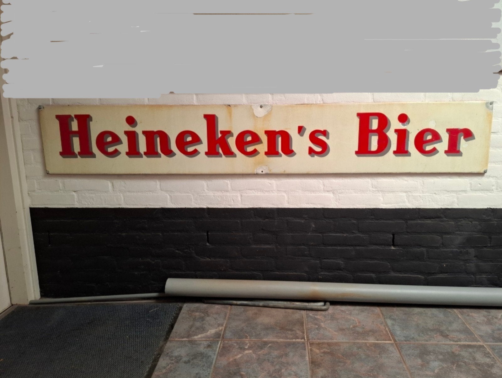 Emaille reclame bord Heineken's Bier - Langcat Bussum HORECA, Verzamelen, Ophalen, Gebruikt, Reclamebord