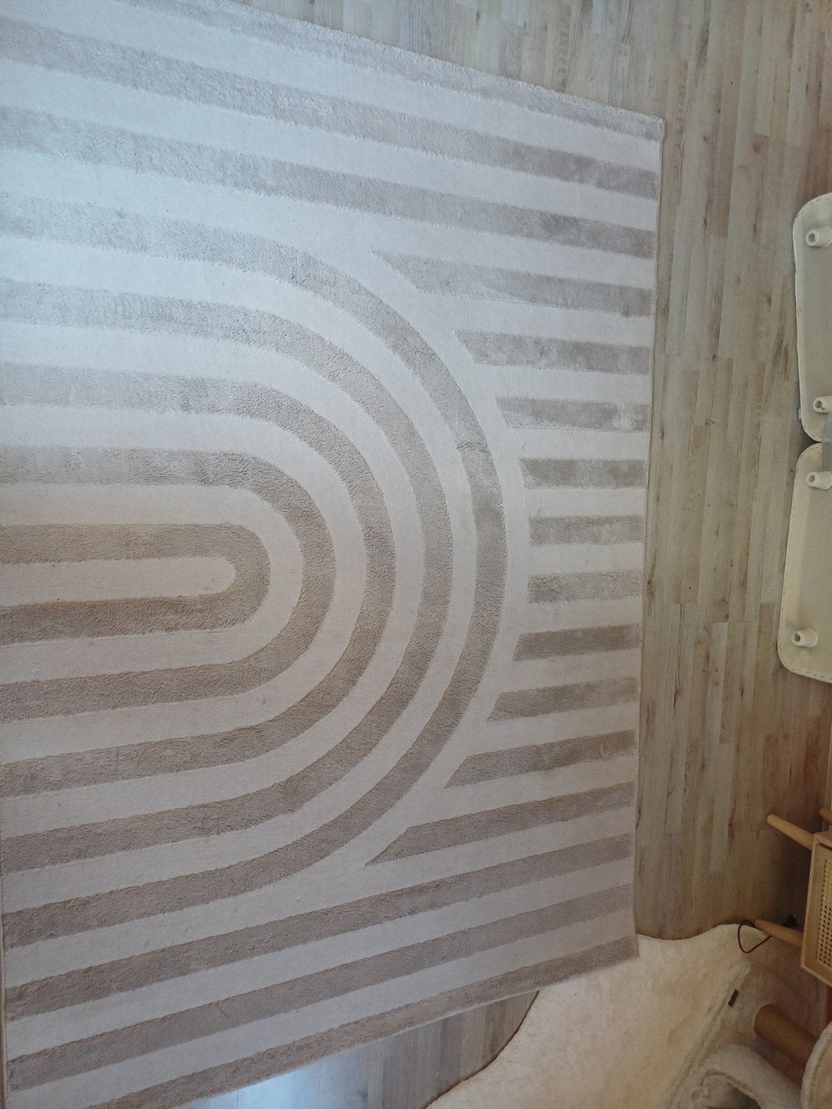 Modern beige/crème vloerkleed met geometrisch patroon, Crème, 150 tot 200 cm, 200 cm of meer, Ophalen of Verzenden