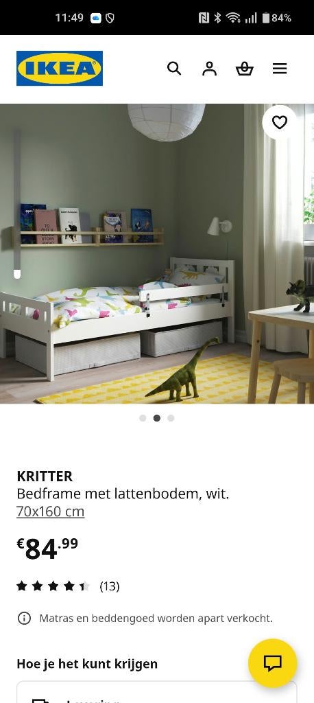 Kinderbed 70x160 cm, 70 tot 85 cm, Zo goed als nieuw, 160 tot 180 cm, Ophalen