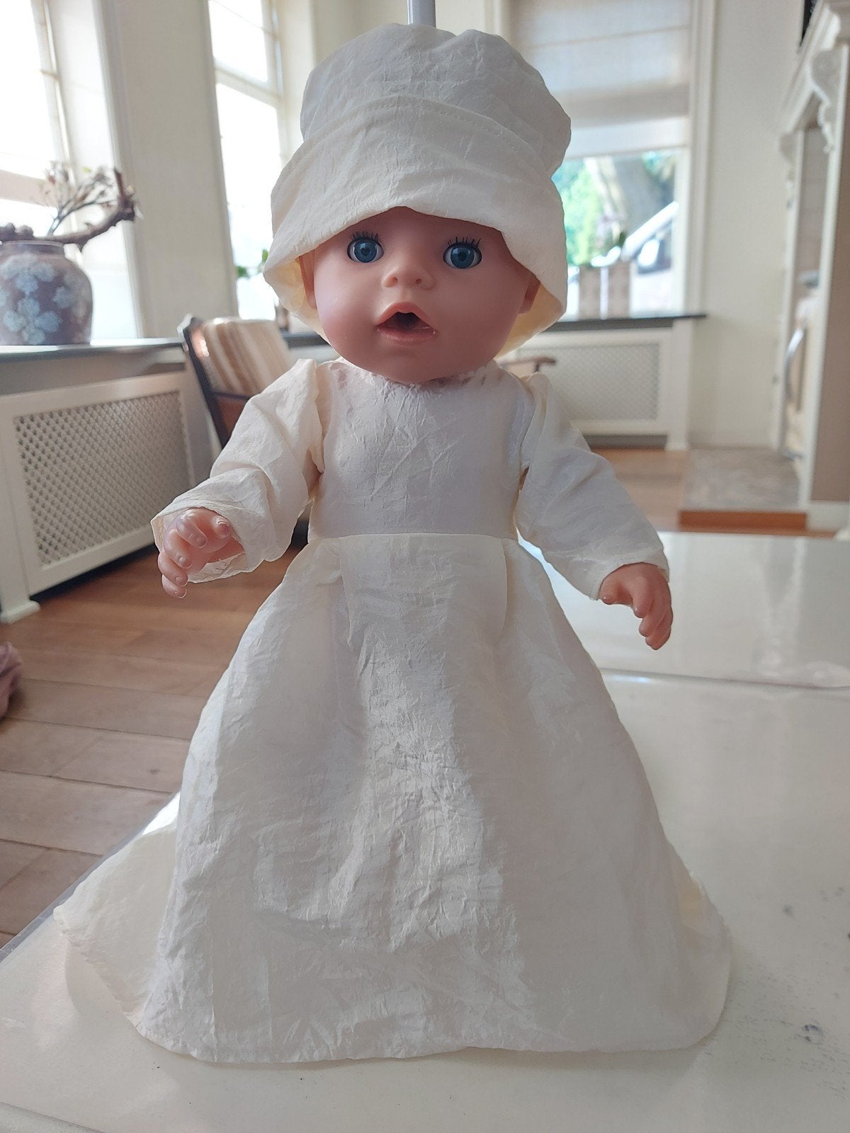 Mooie trouwjurk sleep en hoed baby born, Ophalen of Verzenden, Nieuw, Babypop