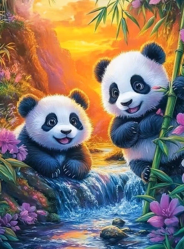 50x40cm Diamond Painting pandaberen (rond) nr 107, Nieuw, Meerkleurig, Ophalen of Verzenden, Educatief