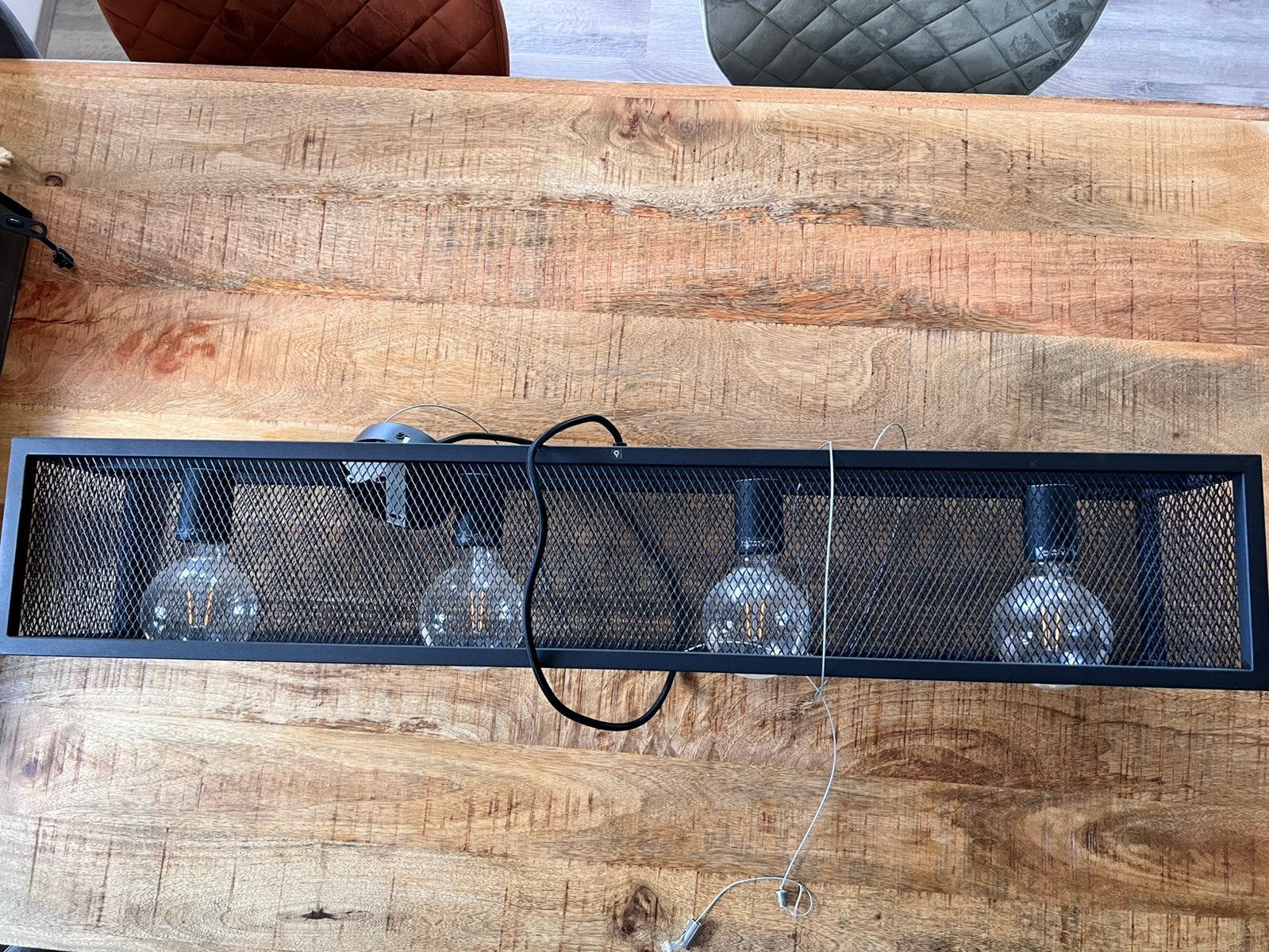 Industriële hanglamp zwart met geweven 4-lichts - Cage, Ophalen, Zo goed als nieuw, Metaal, E27 (groot)