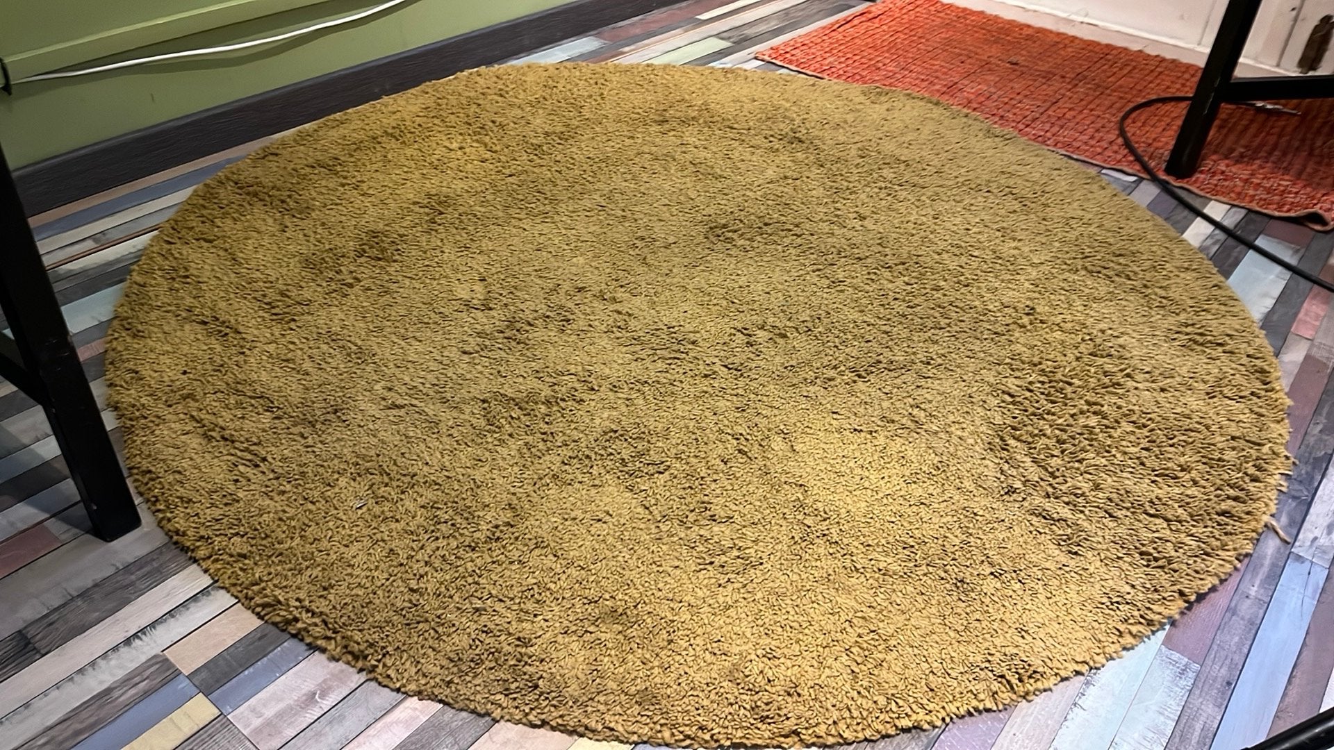 IKEA ADUM Rond Laagpolig Vloerkleed Okergeel 130cm, Huis en Inrichting, Ophalen, Gebruikt, Rond, Overige kleuren