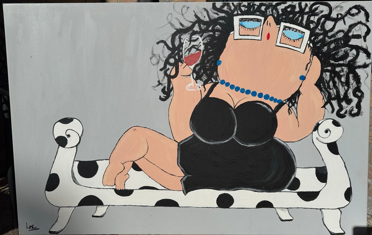 Modern Schilderij: Dame op Loungebank (115x75cm), Ophalen, Handgeschilderd, Textiel, Figuren