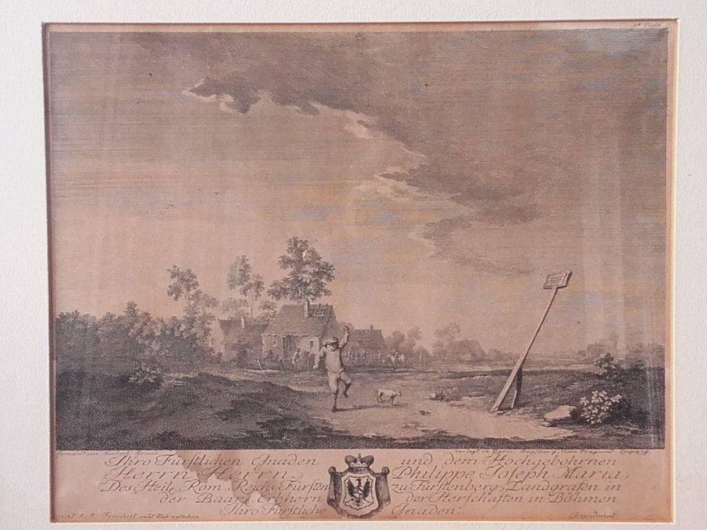 Originele antieke ingelijste Grund ets uit Oostenrijk., 1800 - 1899, Ets, Ophalen of Verzenden, Landschap