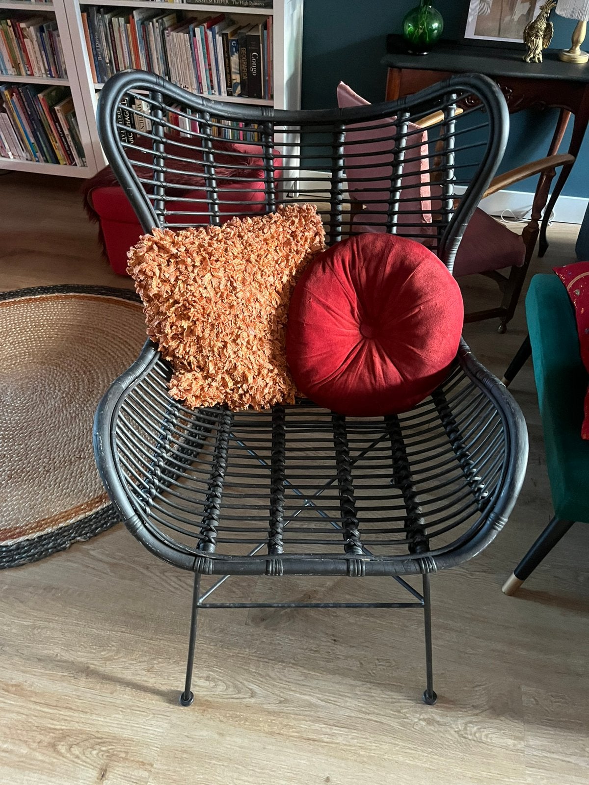 Boho chic rotan fateuil/stoel, Zwart, Ophalen of Verzenden, Zo goed als nieuw, Eén