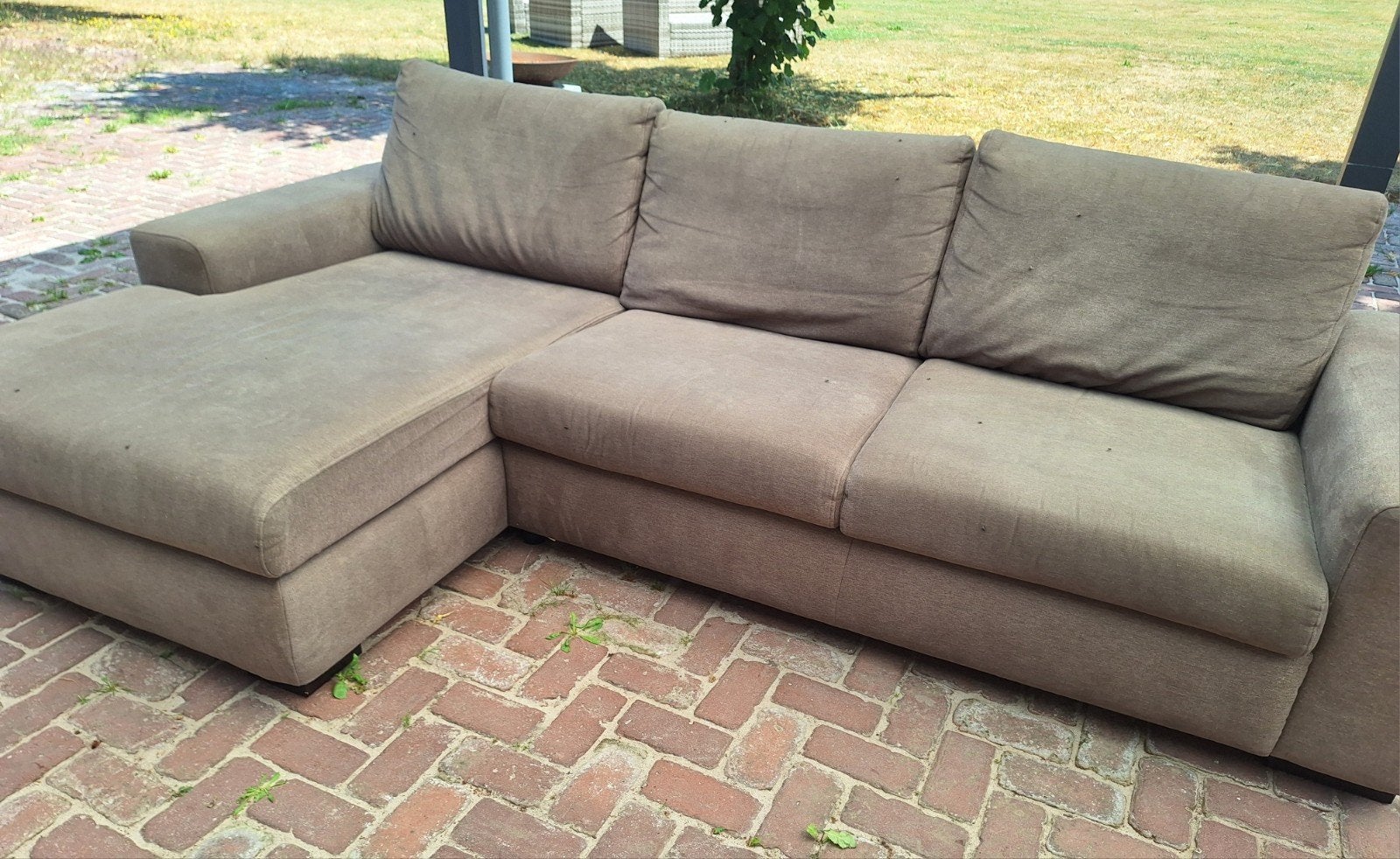 GRATIS! Comfortabele Hoekbank met Chaise Longue - Bruin, Huis en Inrichting, Banken | Bankstellen, Ophalen