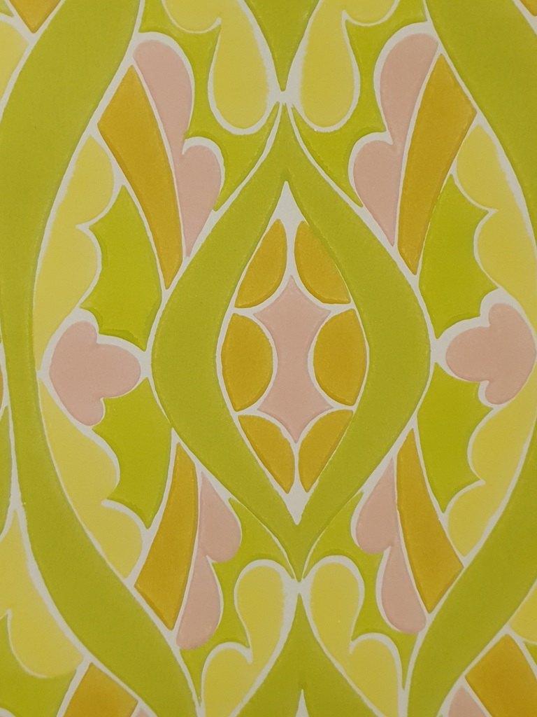 13718 Groovy vintage behang in geel en roze 70s swiet, Verzenden, Wit