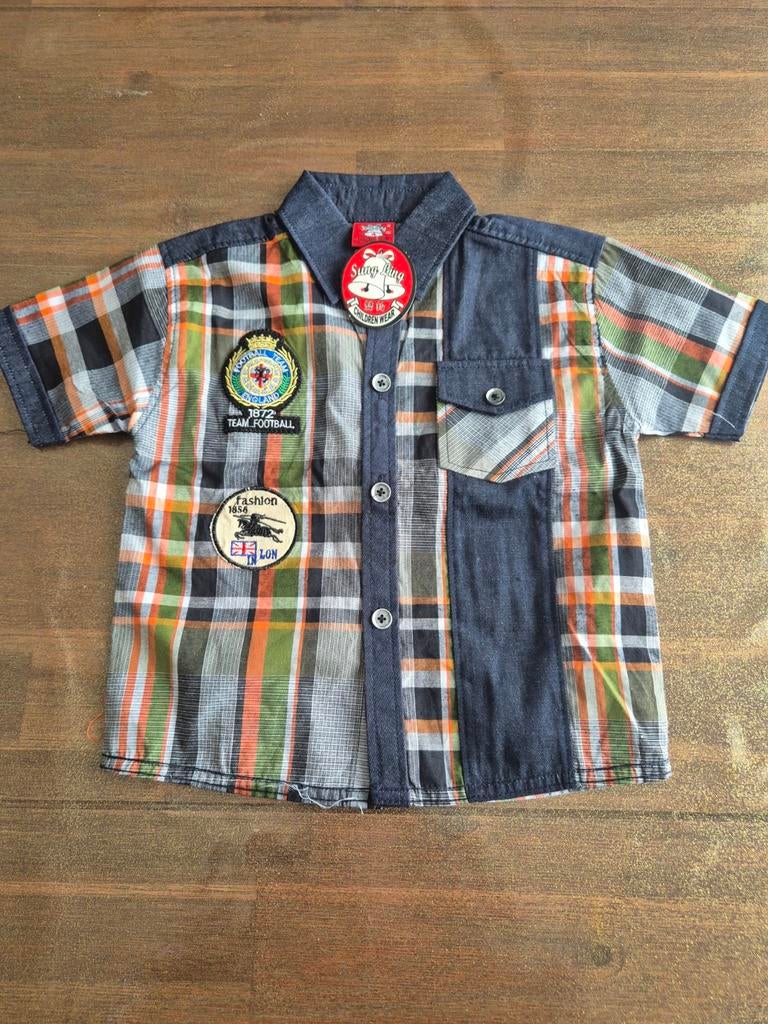 Nieuw geruit overhemd maat 8 (valt als 104) met patches, Overhemd of Blouse, Nieuw, Sang Ling, Ophalen of Verzenden