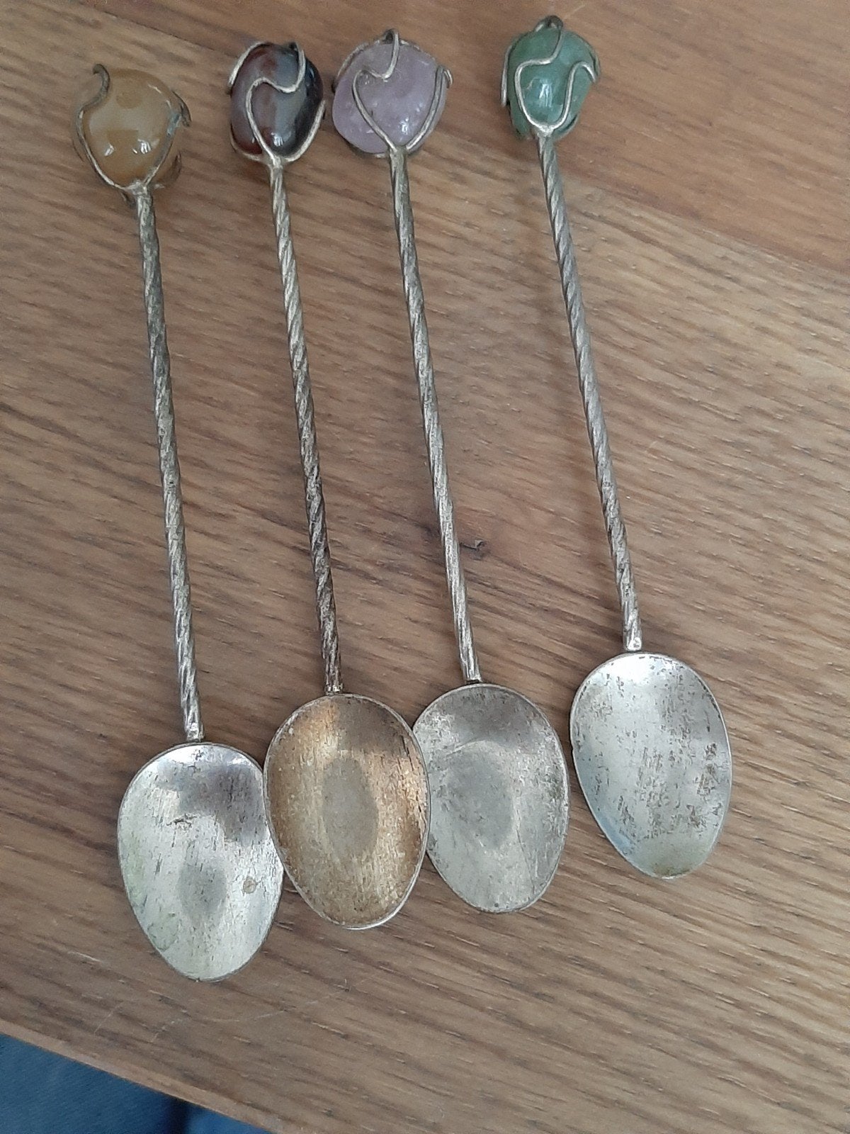 Set van 4 vintage lepels met edelstenen, Antiek en Kunst, Ophalen of Verzenden
